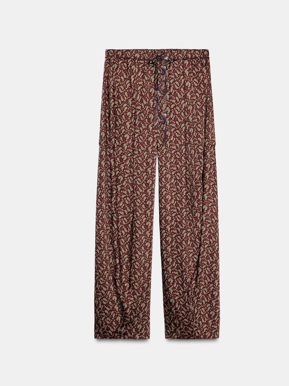 ZARA NWT- Paisley Print Wide-Leg Lounge Pants - Burgundy